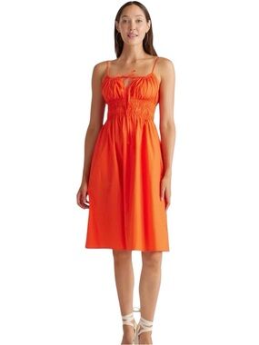 Quince | 100% Organic Cotton Keyhole Midi Dress in Orange